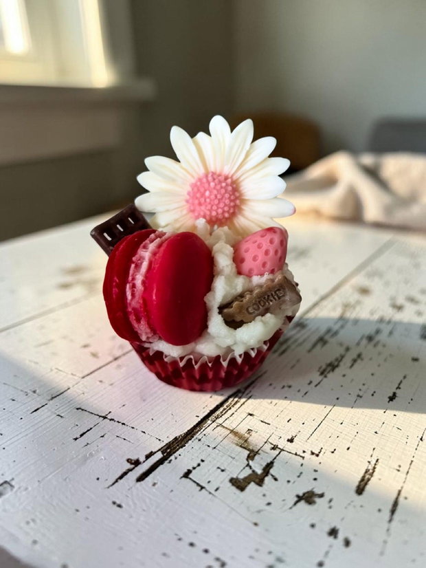 Lumânare Artizanală Tip Cupcake, Ceară de Soia, Aromă Cookies, 110-115g Rosu/ Albastru/ Verde