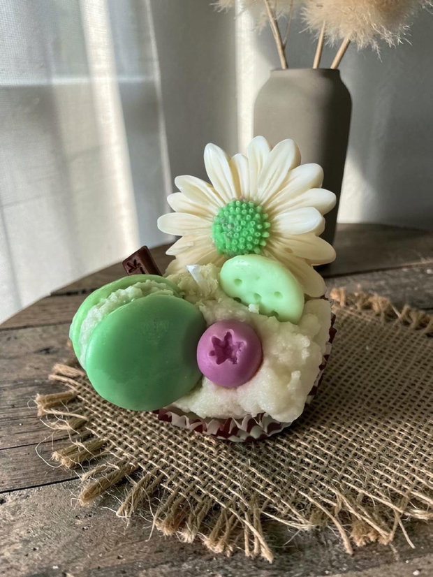 Lumânare Artizanală Tip Cupcake, Ceară de Soia, Aromă Cookies, 110-115g Rosu/ Albastru/ Verde