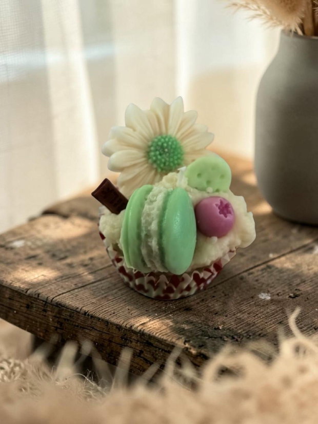 Lumânare Artizanală Tip Cupcake, Ceară de Soia, Aromă Cookies, 110-115g Rosu/ Albastru/ Verde
