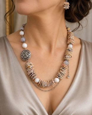 SET~ROSE SATIN~perle,agate,hematit,zamac,inox