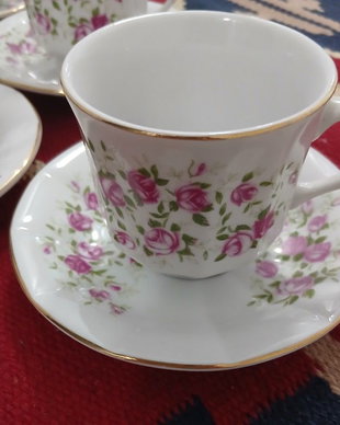 Set servire Vintage 6 Cești Cafea/Ceai din Porțelan