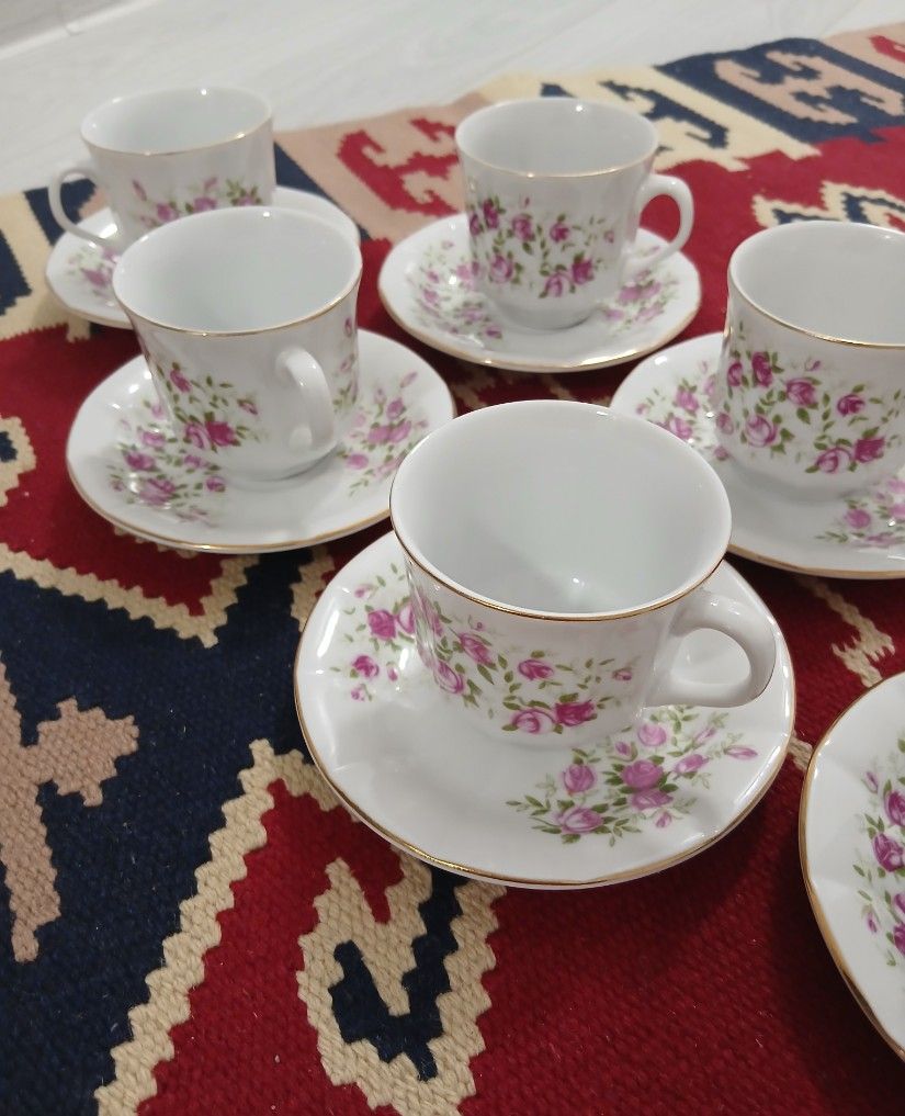 Set servire Vintage 6 Cești Cafea/Ceai din Porțelan