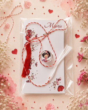 Brosa martisor cabochon sticla 14mm fetita