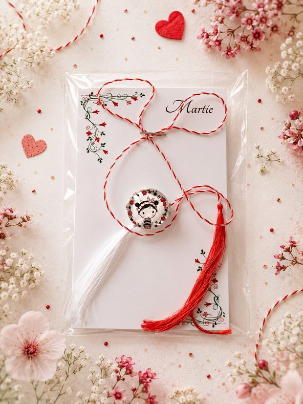 Brosa martisor cabochon sticla 14mm fetita