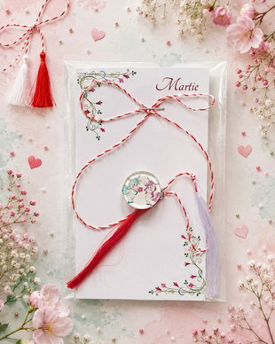 Brosa martisor cabochon sticla 14mm ponei