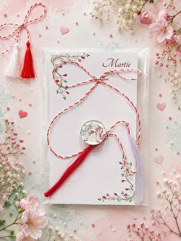 Brosa martisor cabochon sticla 14mm ponei