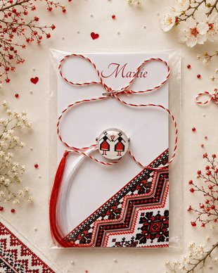 Brosa martisor cabochon sticla 14mm motive traditionale model 6