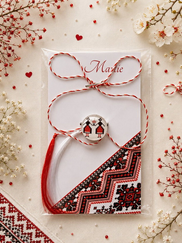Brosa martisor cabochon sticla 14mm motive traditionale model 6