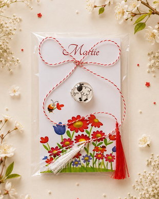 Brosa martisor cabochon sticla 14mm oita