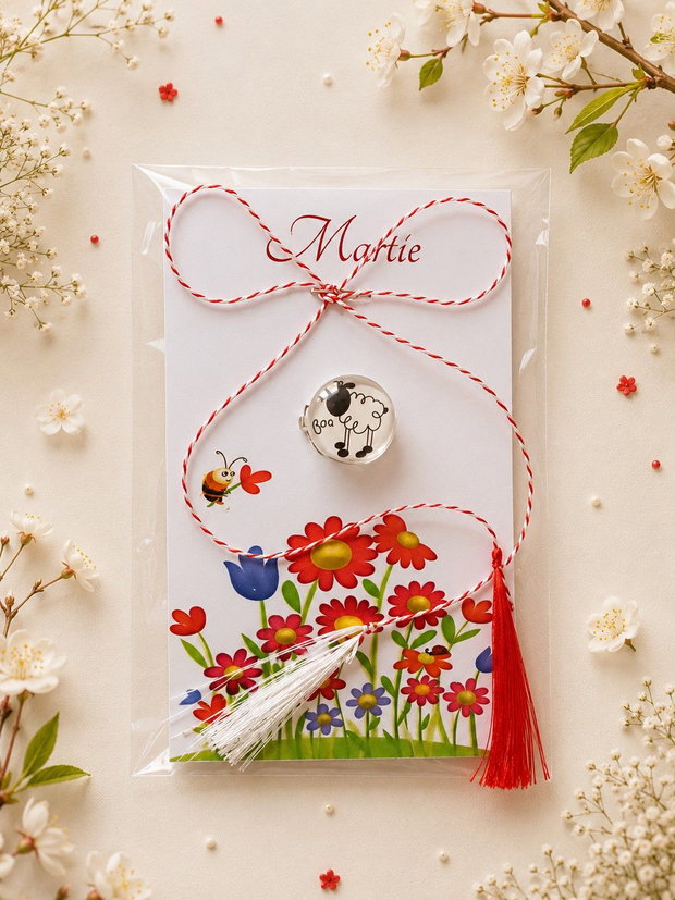 Brosa martisor cabochon sticla 14mm oita