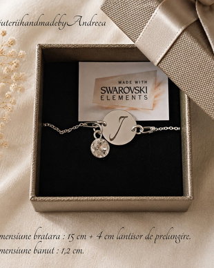 Bratara argint 925 cu banut argint 925 gravat si charm Swarovski