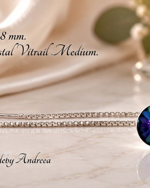 Cercei argint cu lantisor si piatra Swarovski Rivoli 8mm