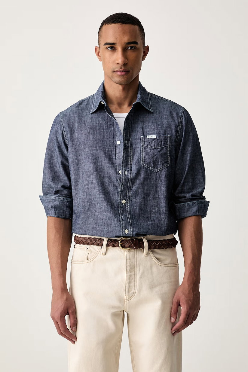 Guess cămașă pentru bărbați din denim RONNIE
