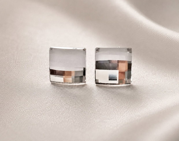 Cercei argint cu piatra Swarovski Chessboard 8mm Crystal