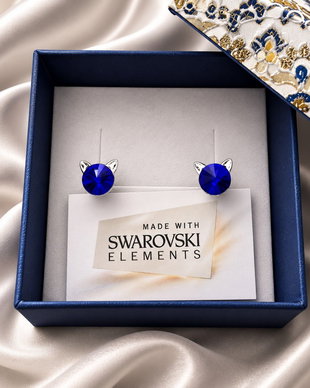 Cercei argint 925 Pisicuta cu piatra Swarovski Rivoli 6mm Majestic Blue