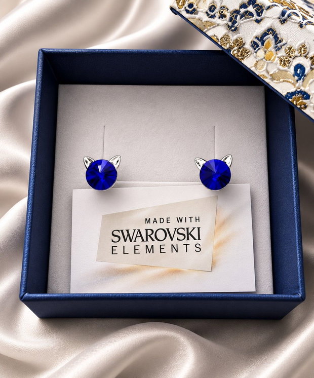 Cercei argint 925 Pisicuta cu piatra Swarovski Rivoli 6mm Majestic Blue