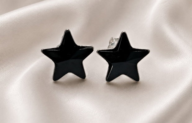 Cercei argint cu piatra Swarovski Stea 10mm Jet