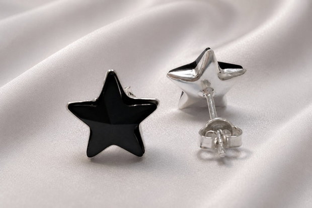 Cercei argint cu piatra Swarovski Stea 10mm Jet