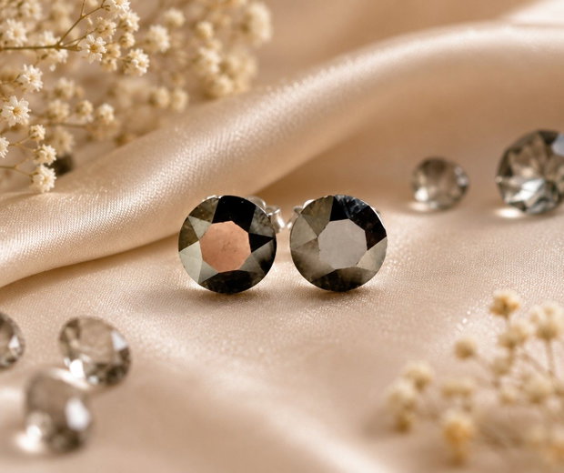 Cercei argint cu piatra Swarovski Chaton 7mm Metallic Gold