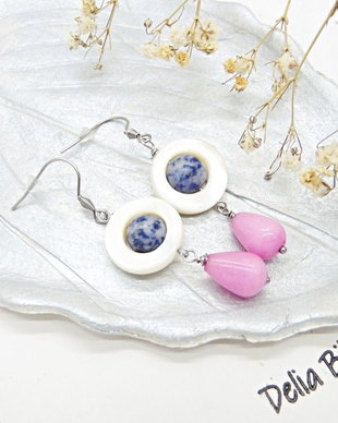 Cercei handmade din sidef, sodalit și jad roz  accesorii din inox  bijuterii unicat (cod1459)