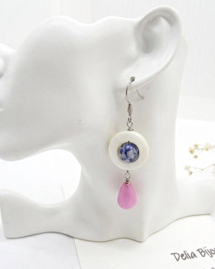 Cercei handmade din sidef, sodalit și jad roz  accesorii din inox  bijuterii unicat (cod1459)
