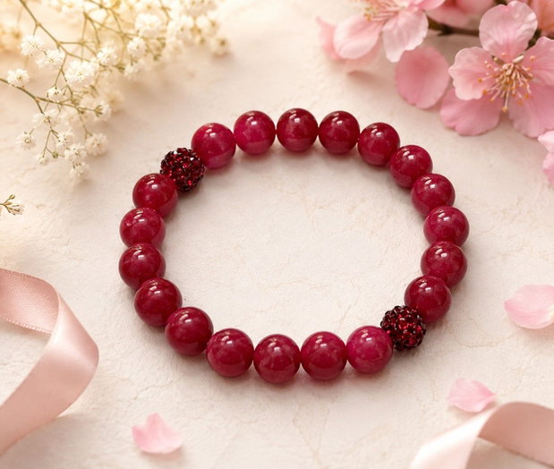 Bratara jad roz si margele shamballa