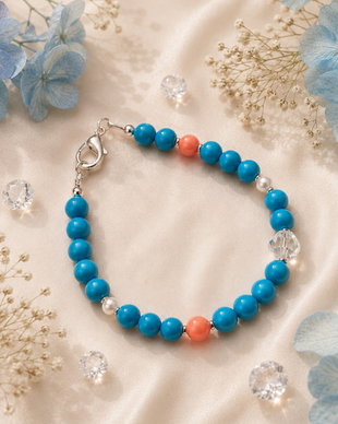 Bratara howlit albastru,coral roz,swarovski si perle