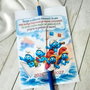Card personalizat cu creion, cadou pentru prima si de zi de scoala - tema strumfi