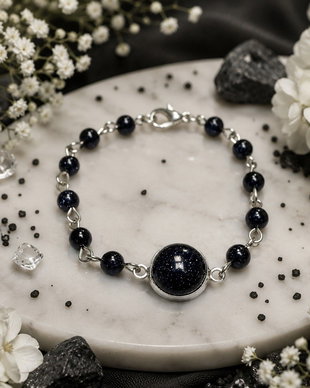 Bratara placata cu argint si pietre blue goldstone