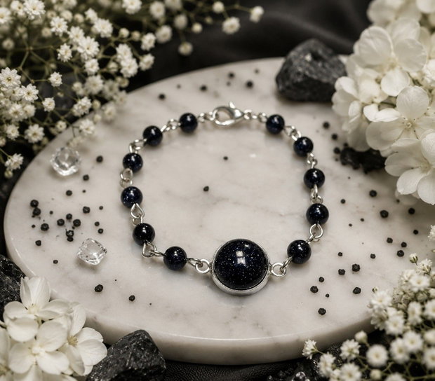 Bratara placata cu argint si pietre blue goldstone