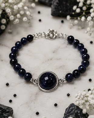 Bratara blue goldstone si cabochon 10mm