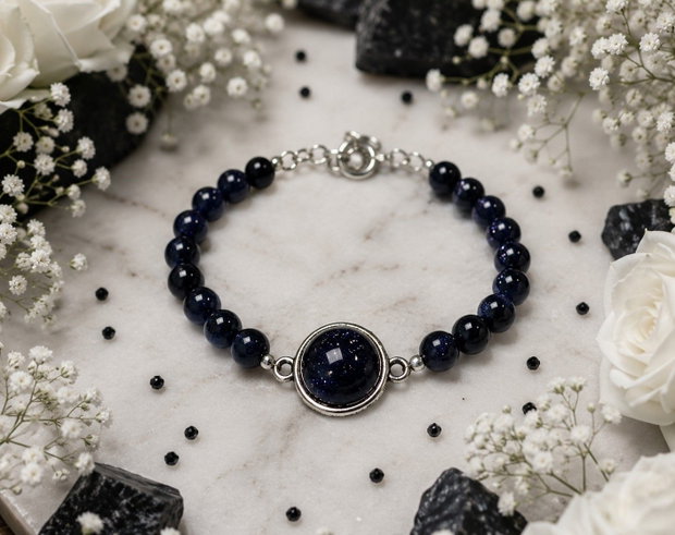 Bratara blue goldstone si cabochon 10mm