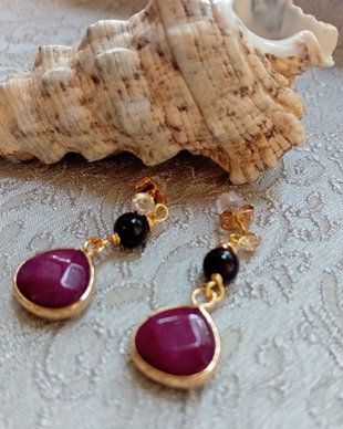 Cercei  argint 925 aurit,agat,granat