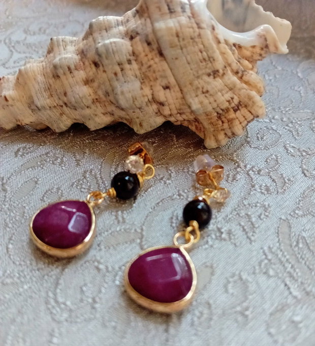 Cercei argint 925 aurit,agat,granat