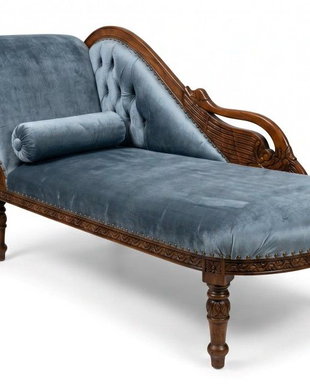 Sofa Empire din lemn mahon cu capete de lebede si tapiterie din catifea