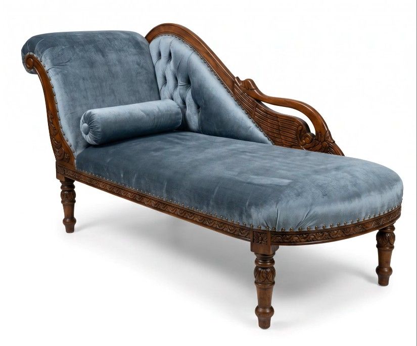 Sofa Empire din lemn mahon cu capete de lebede si tapiterie din catifea