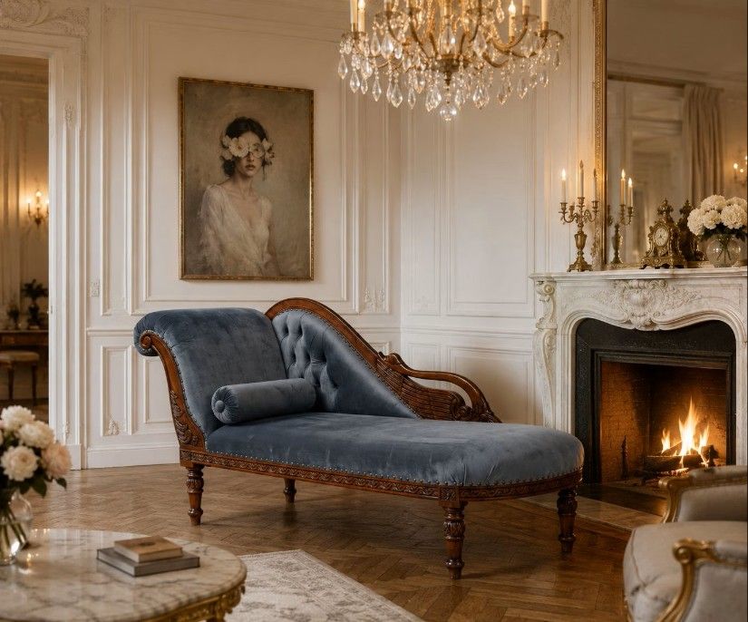 Sofa Empire din lemn mahon cu capete de lebede si tapiterie din catifea
