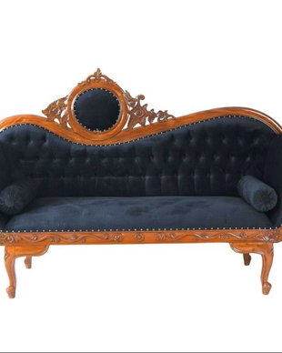 Sofa din lemn mahon cu tapiterie neagra