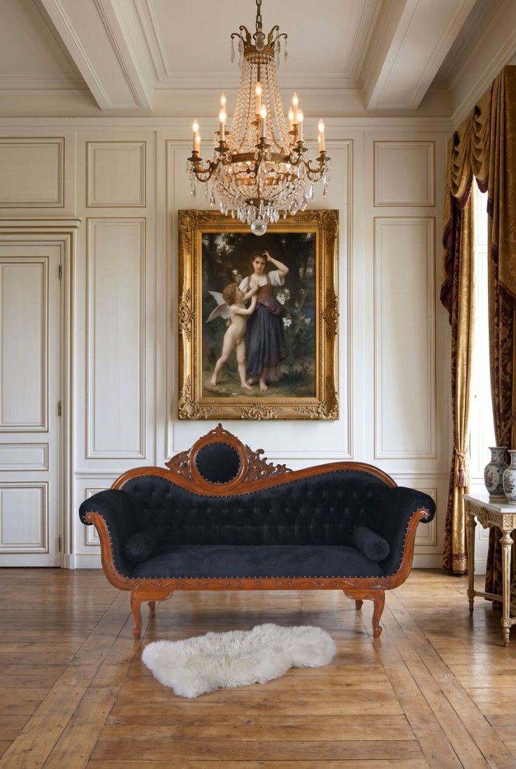 Sofa din lemn mahon cu tapiterie neagra