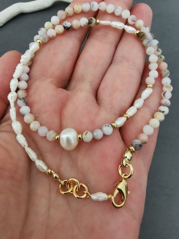 Colier din opal roz si perle de cultura CP60