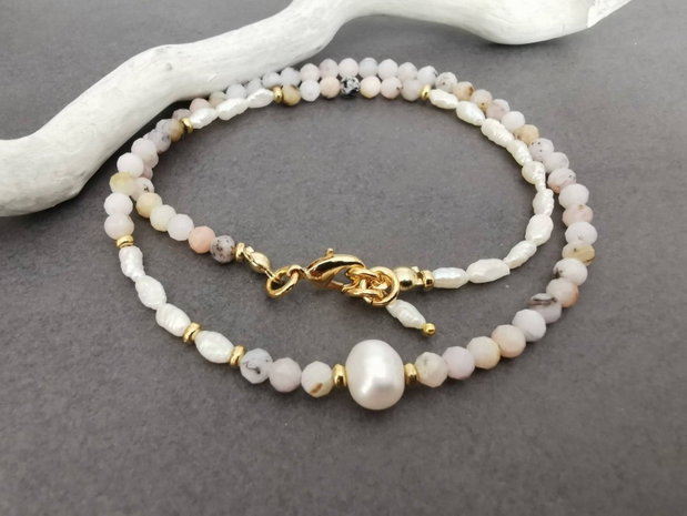 Colier din opal roz si perle de cultura CP60
