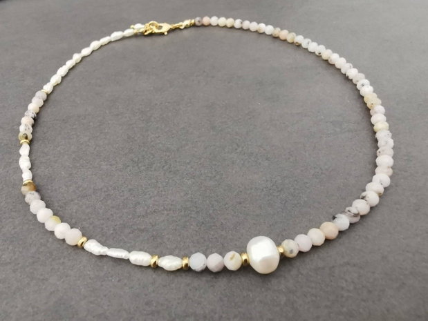 Colier din opal roz si perle de cultura CP60