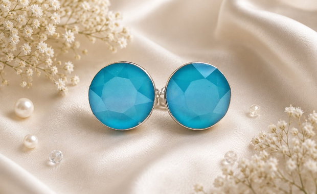 Cercei argint 925 cu piatra Swarovski Chaton 8mm Azure Blue