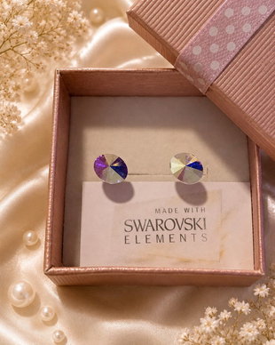 Cercei argint cu piatra Swarovski Rivoli Oval 8x6mm Crystal AB