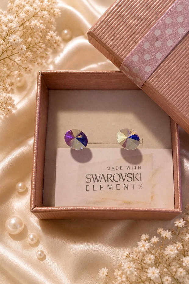Cercei argint cu piatra Swarovski Rivoli Oval 8x6mm Crystal AB