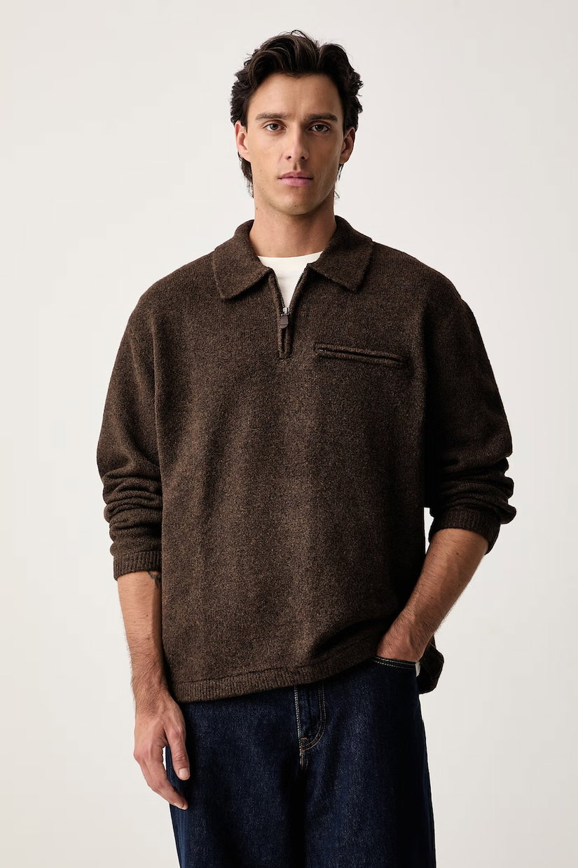 Levi's pulover pentru bărbați cu amestec de lână BOULDER COLLARED HALF ZIP