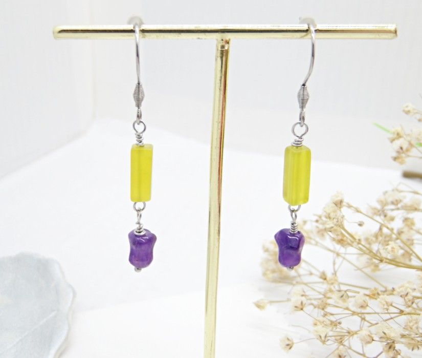 Cercei handmade - ametist si jad (cod1456)