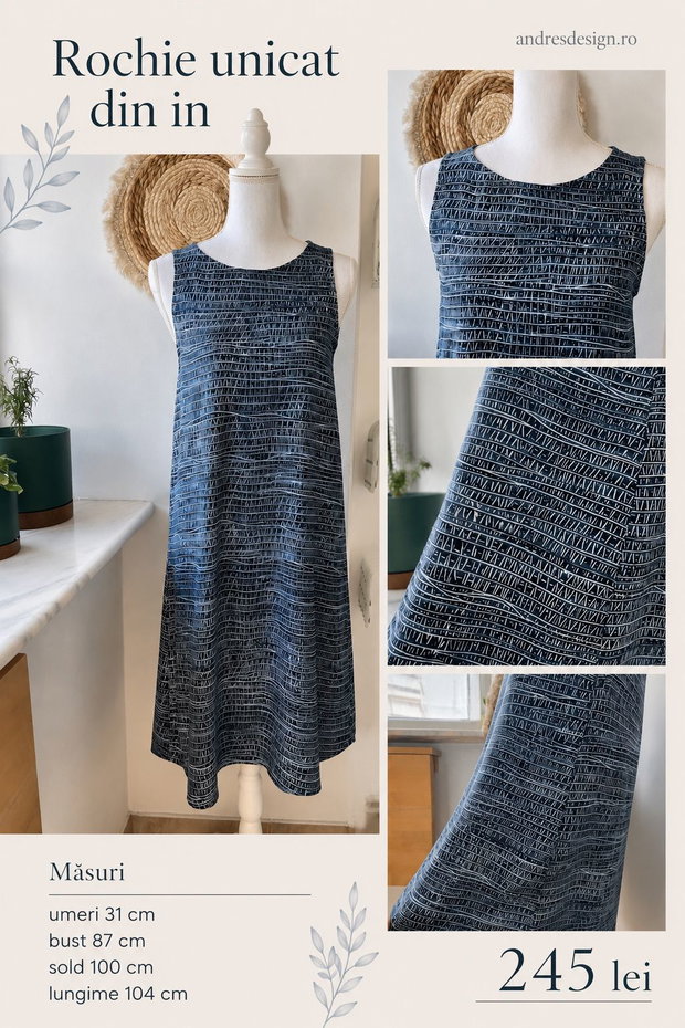 Rochie Vara Albastru cu Alb (măsura S, unicat)