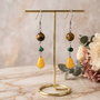 Cercei Lungi Handmade cu Ochi de Tigru, Agat Verde și Picături de Jad Galben - Accesorii Inox (cod1460)