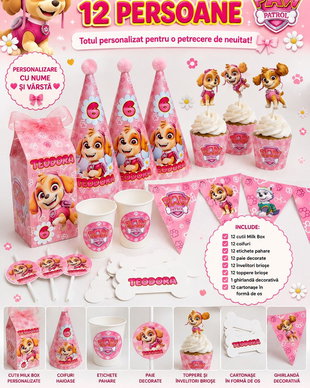 Set petrecere Paw Patrol Skye  12 persoane| Personalizat cu nume și vârstă